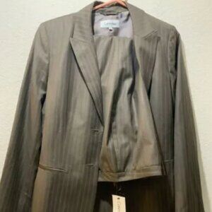 NWT Calvin Klein Womens brown Pinstripe Pant Suit Sz 8